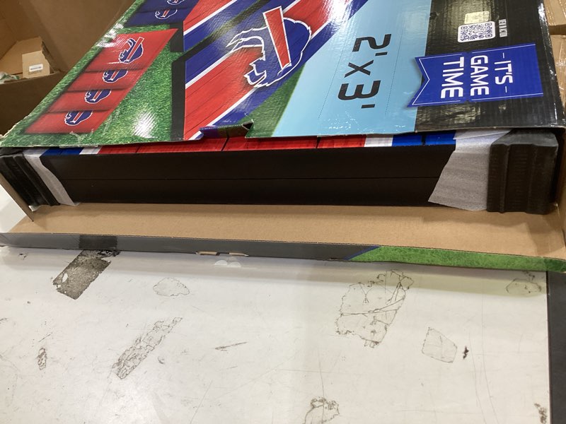 Condition photo showing New/Like New for youthefan nfl 2' x 3' portable cornhole game with logo bags buffalo bills