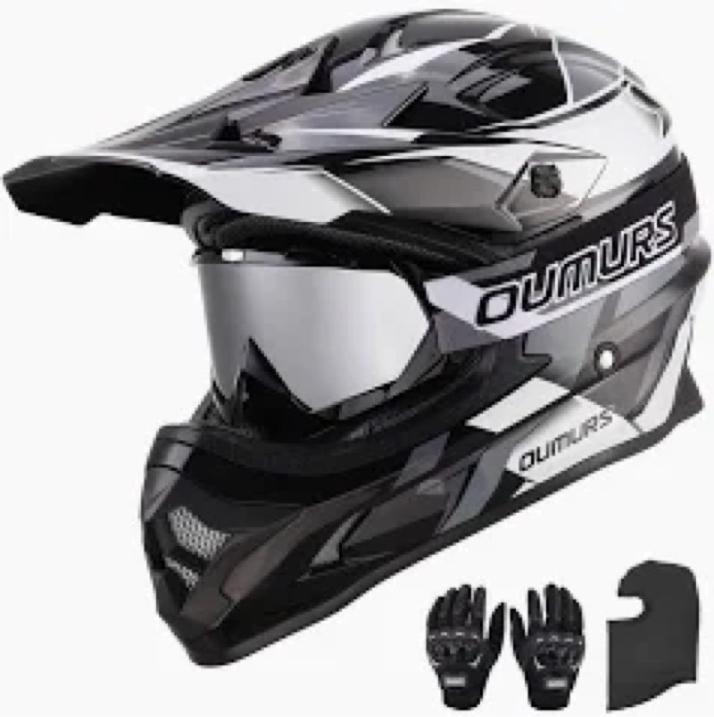 OUMURS DOT Adult ATV Dirt Bike Helmet with Goggles Gloves & Mask Adjustable Sun Visor Motorcycle Adu(XL)