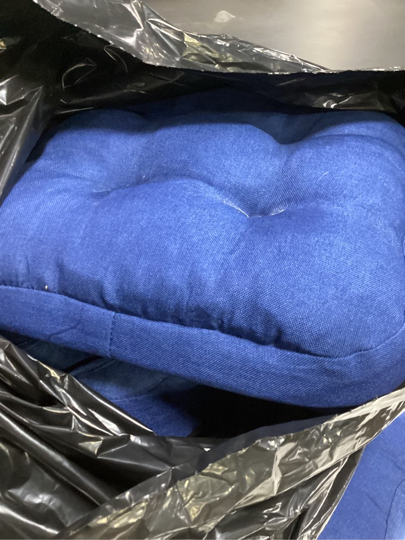 Condition photo showing As Is for chair cushions, dining chair cushions, tufted indoor chair pads, set of 4, navy blue, 16.5'' x 16.5'' x 3.5'' navy blue pack of 4
