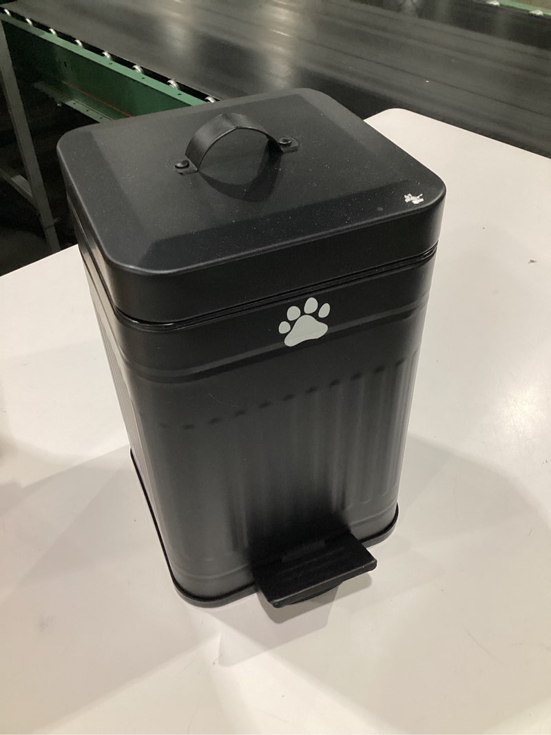 Condition photo showing Good Condition for Dog Poop Trash Can Outside, 5L/1.3Gal Metal Dog Waste Trash Can with Lid, Foot Pedal, Pet Waste Container with 40 Bags, Poop Bucket with Lid Soft Close for Pet, Black 5L Black Trash Can