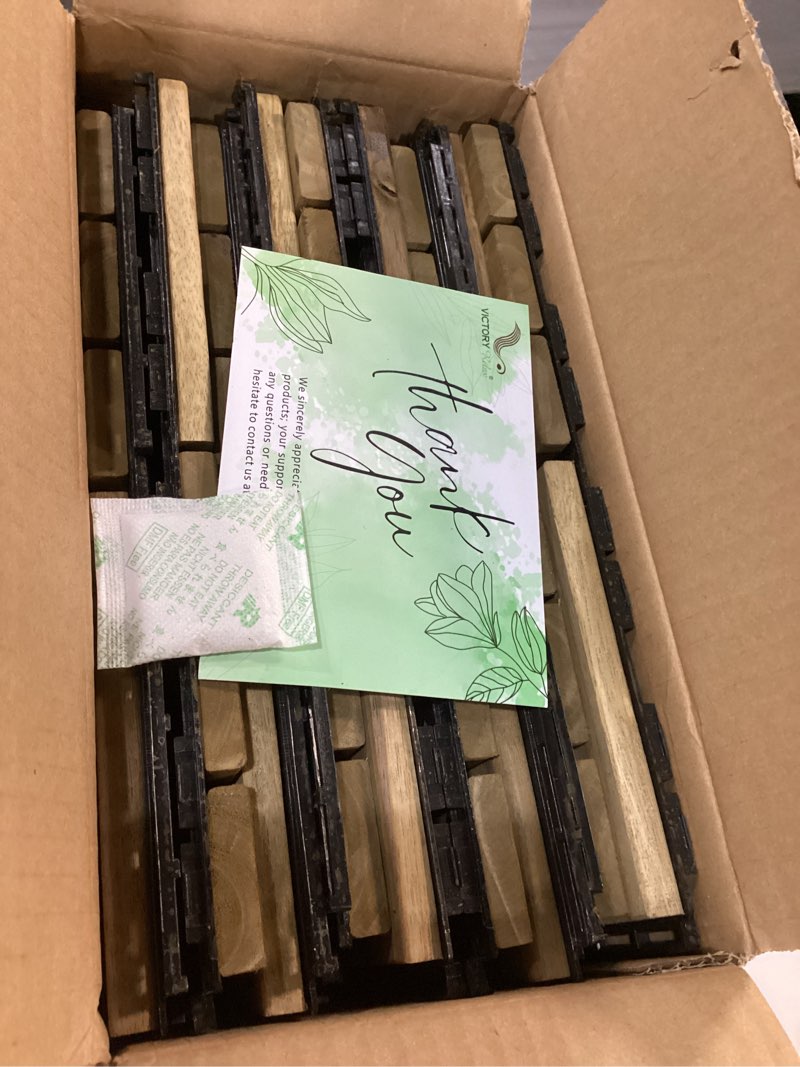 Condition photo showing New/Like New for Acacia Wood Flooring Interlocking Deck Tiles for Patio Decor 9 Pcs 12 Slats VR White Oak - Waterproof Indoor & Outdoor Decor - Balcony Garden Decking Tile (12.2 * 12.2 * 0.7 inches) 12 Slats White Oak 9