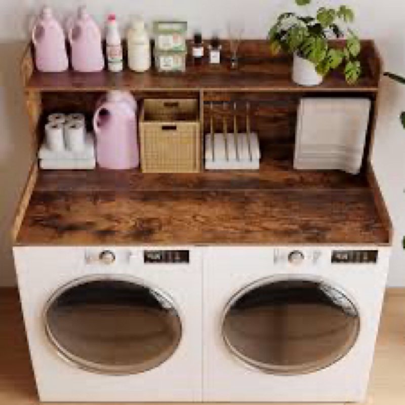 unionly 2-tier washer dryer countertop single with shelf and fabirc drawer,laundry topper with edge 