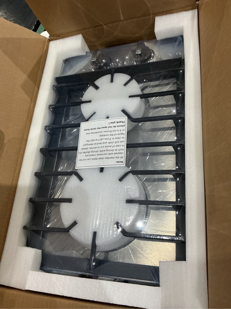 Condition photo showing Good Condition for 12 inch gas cooktop, 2 burners built-in gas stovetop stainless steel gas stove top propane/natural gas convertible sealed gas cooktop for rvs, apartments, outdoor