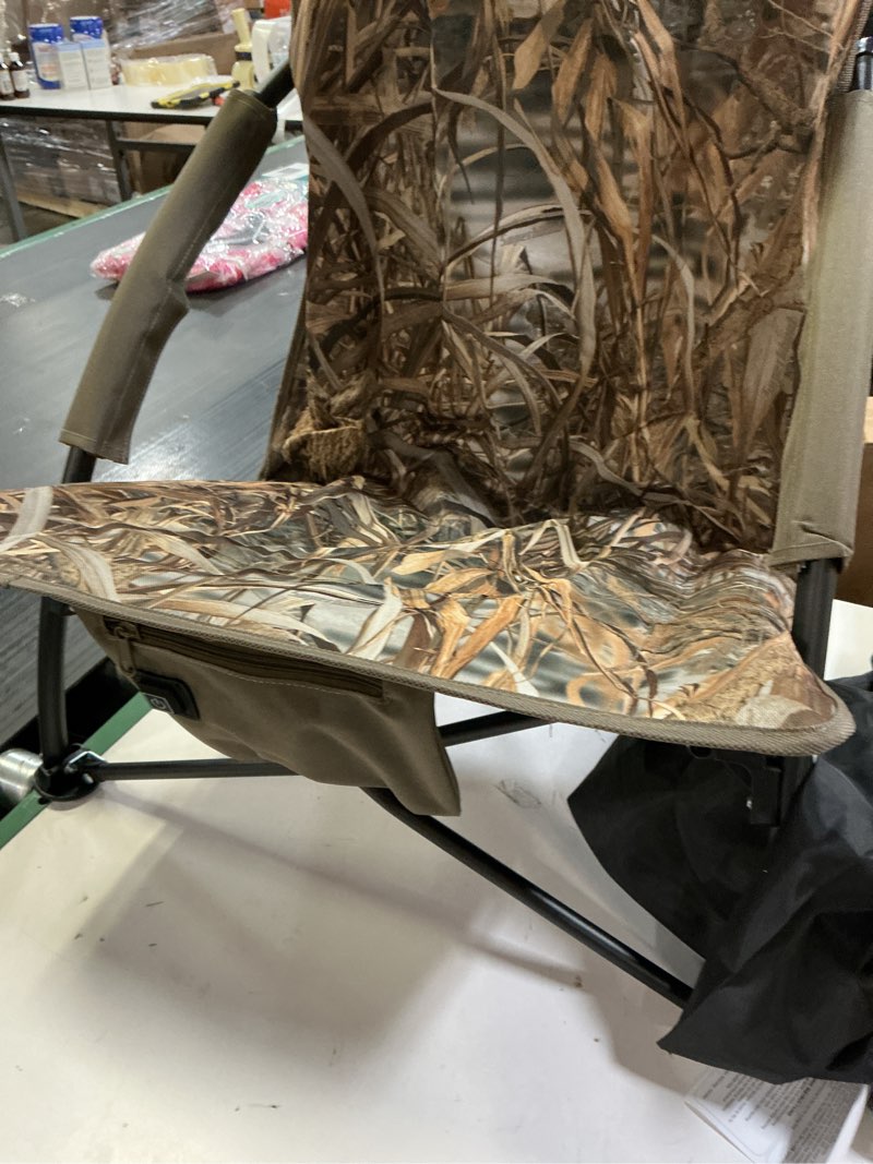 Condition photo showing Good Condition for 1 Pack Heated Hunting Chair, Portable Low Down Hunting Seat Pad Cushion with Carry Bag, Adjustable 3 Mode Folding Chair for Turkey Blind Deer Ground Duck Fishing, No Power Bank (Brown) Brown 1