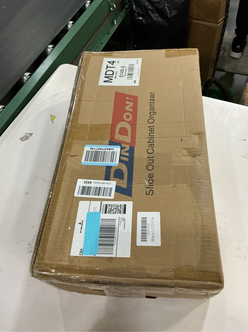 Condition photo showing New/Like New for DINDON Pull Out Cabinet Organizer for Pans, Pot lid, Cookie Sheet, Cutting Board, Baking Tray, Slide Out Kitchen Cabinet Storage Organizer, 10.5''W X 21"D X 10.6"H, Wood