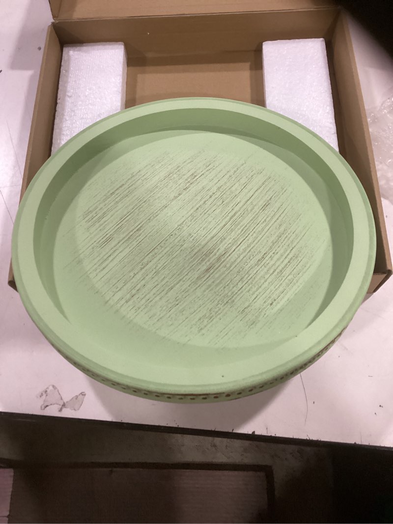 Condition photo showing New/Like New for KULEDM Handmade Wooden Decorative Tray, Small Beaded Coffee Table Tray Decor, Sage Round Serving Tray for Coffee Table, Dining Room Table Entryway and Living Room Table