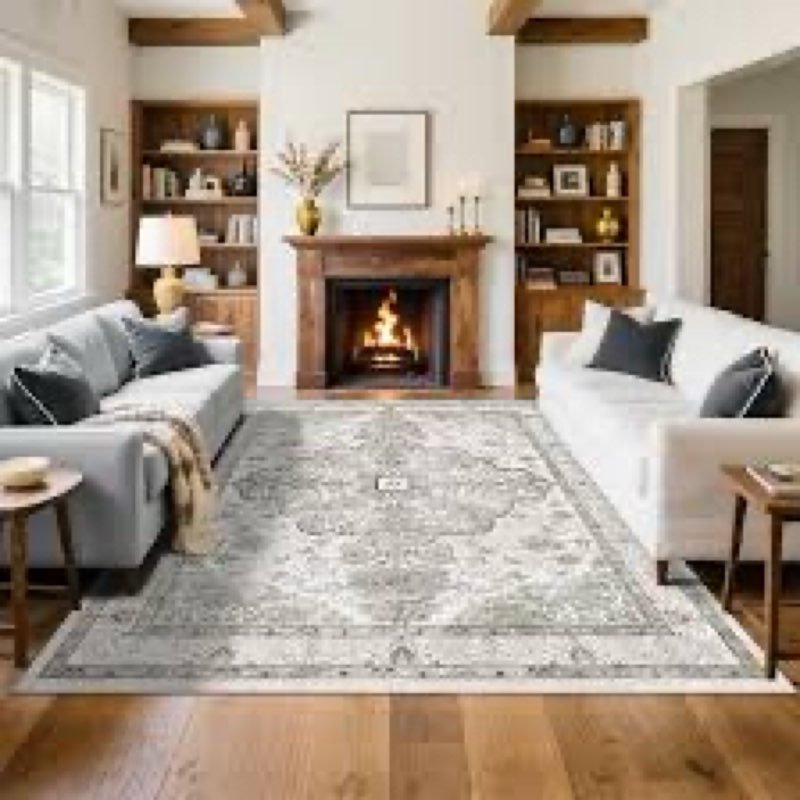 bohemian area rugs 8' x 10' foldable non slip carpet ultra soft low pile no shedding vintage mat for living room bedroom dining office,  8' x 10' (rectangular)