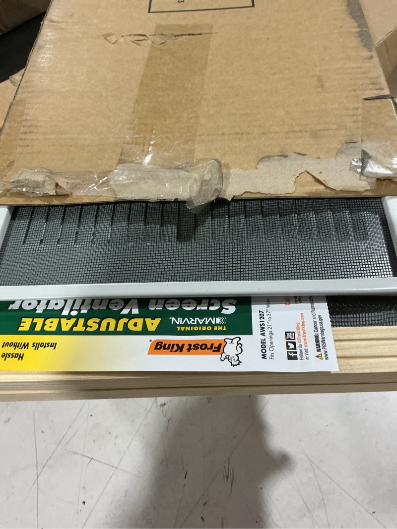 Condition photo showing As Is for frost king 2aws1207 wb marvin adjustable window screen, 10in high x fits 21-37in wide (2 pack), natural