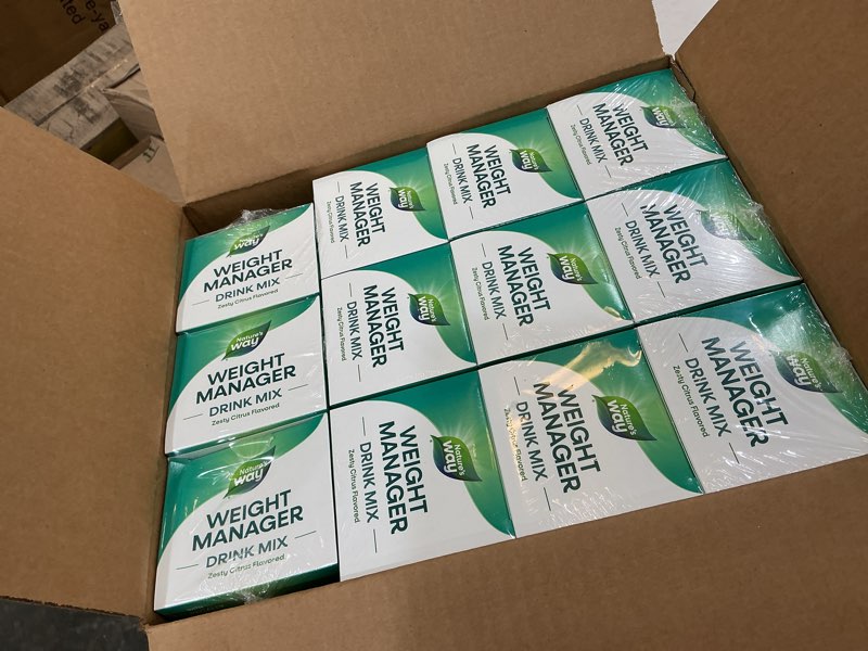 Condition photo showing As Is for nature's way weight manager drink mix, helps manage cravings*, mixed fruit | 6 oz powder mix, promotes abdominal fat loss*, with clinically studied ingredients, plant-based fiber
