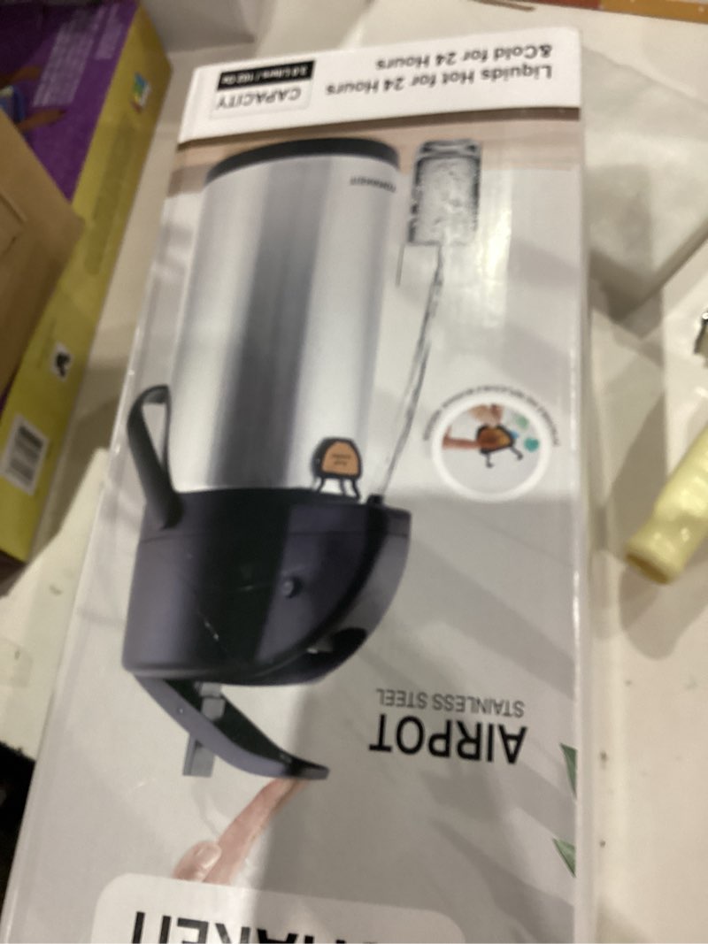 Condition photo showing As Is for Airpot Coffee Dispenser Thermal with Pump,3L/102 Oz Insulated Stainless Steel Large Airpot Coffee Carafe Lever Action for Hot/Cold Water,Thermal Carafe for Hot Cocoa for Parties Lever Pumps 101.4 Ounces