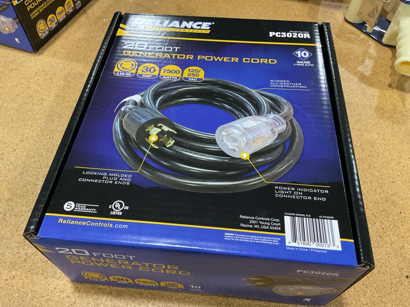 Condition photo showing New/Like New for reliance controls pc3020 pc3020k generator power cord, black
