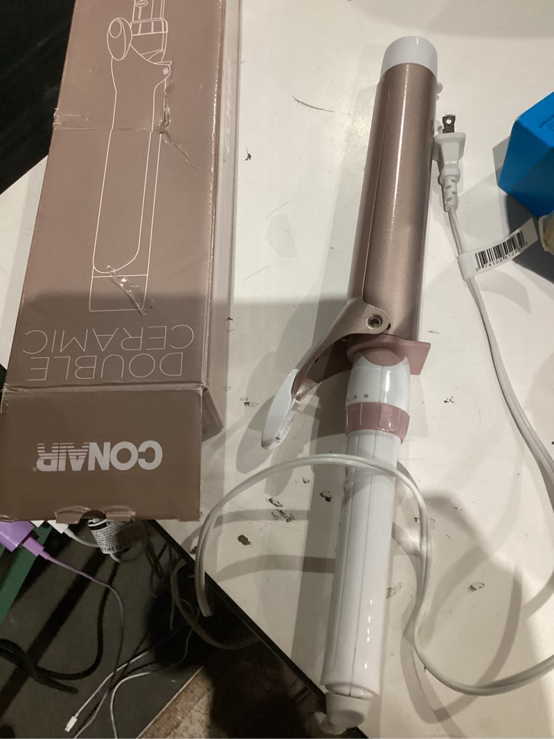 Condition photo showing Good Condition for Conair Double Ceramic 1 ½-Inch Long Barrel Curling Iron, 1 ½-Inch Barrel Creates Soft Waves, Hair Waver for Use on Medium & Long Hair, White/Rose Gold