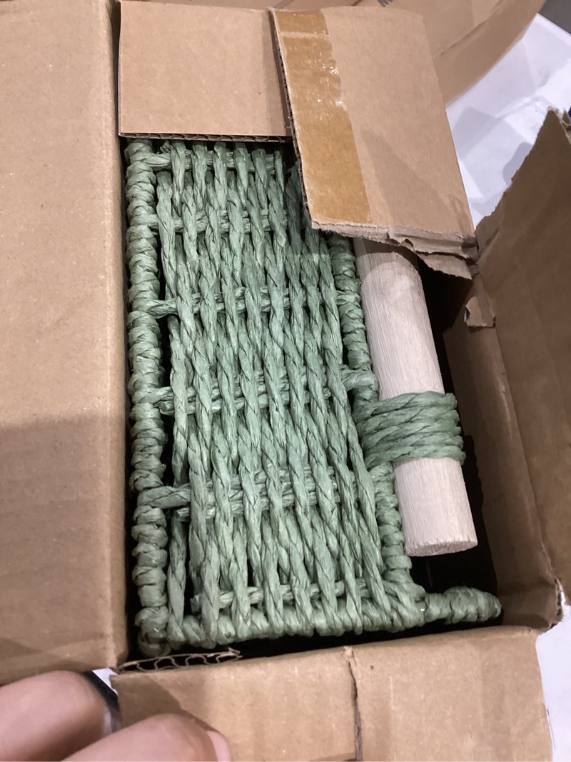 Condition photo showing Good Condition for CubesLand Scalloped Edge Decor Baskets for Home, Living Room, Toilet Paper Storage Basket for Over Toilet Shelf, End Table,Shelves and More, Small Paper Rope Baskets Both Storage&Decor, Set 2 Green Green Small