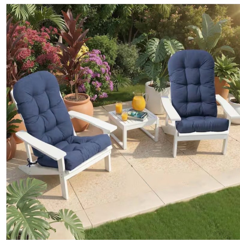 2-piece outdoor adirondack chair cushion with anti-slip spring band in navy blue