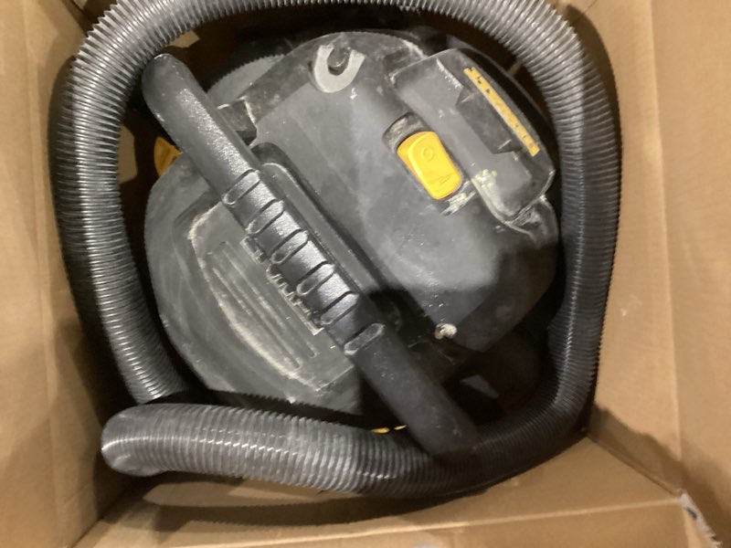 Condition photo showing As Is for dewalt 9-gallon 5 hp corded wet/dry shop vacuum with accessories included