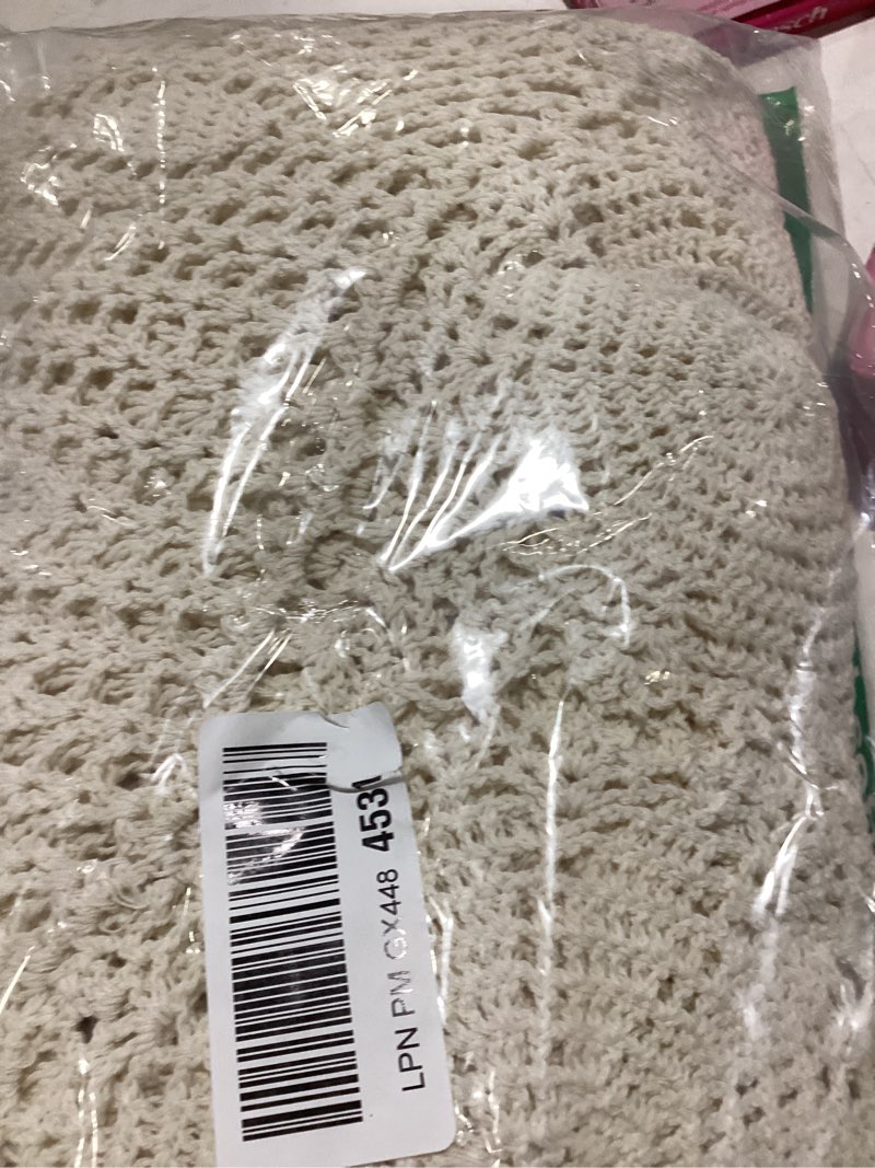 Condition photo showing As Is for ustide 70 inch round cotton crochet lace tablecloth beige vintage woven dining kitchen table cover