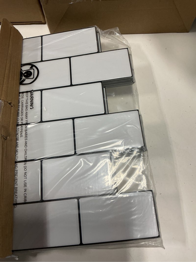 Condition photo showing New/Like New for art3d peel and stick backsplash for kitchen white subway (10 tiles, thicker design) white with black grout