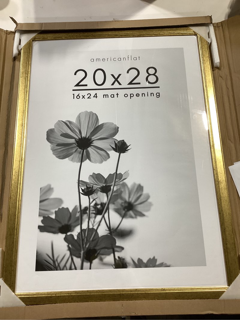 Condition photo showing Good Condition for wood 20x28 frame gold, ornate natural 28x20in poster picture frame, modern golden 20 x 28inch gallery wall photo frame with hd plexiglass, horizontal vertical wall mounting display 1pcs gold 20x28