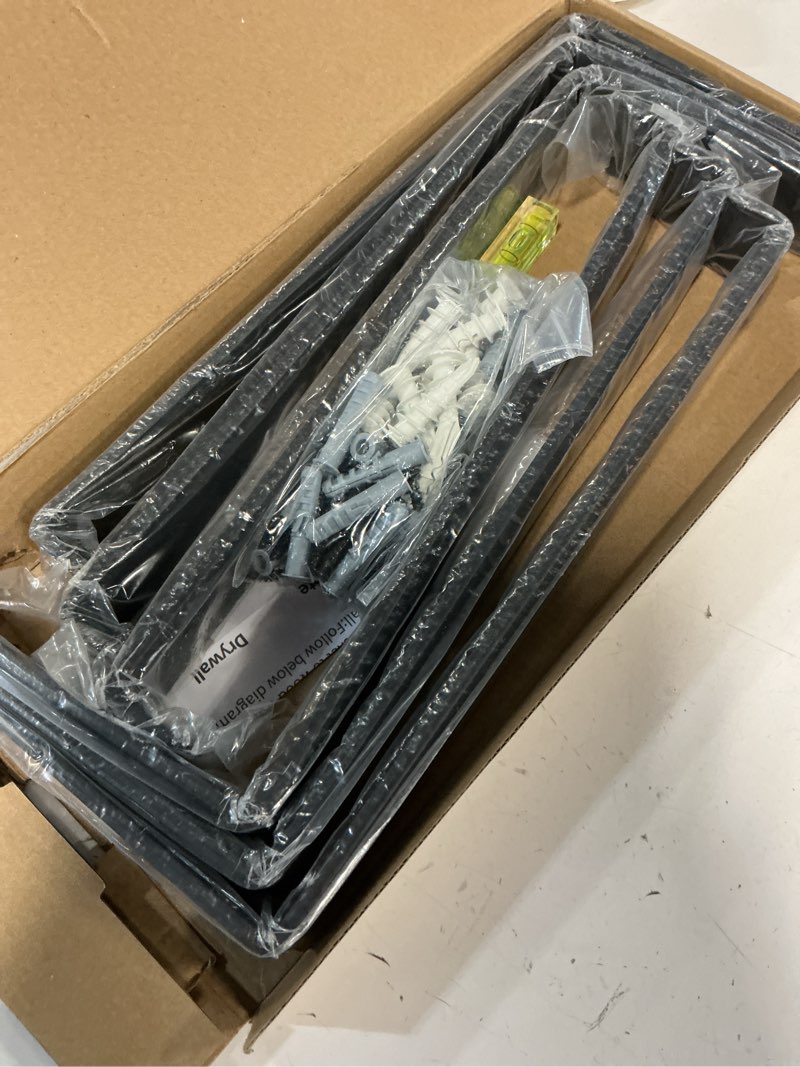 Condition photo showing New/Like New for 12 Inch Heavy Duty Floating Shelf Bracket, Wall Mounting Industrial Black Shelf Brackets, 1/5 Inch Thick Iron Metal Brackets for Shelves 6 Packs 12 Inch Black 6Pack