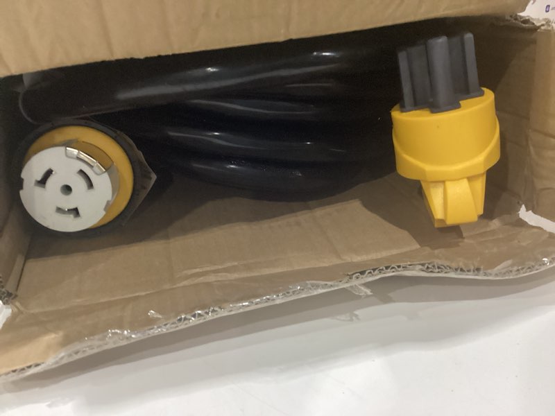 Condition photo showing New/Like New for 50 Amp Generator Cord, 25FT 50 Amp RV Extension Cord with Twist Lock, Generator Cable 50A 4 Prong Yellow, NEMA 14-50P/SS2-50R Heavy Duty STW Wire for RV Camper & House 25 FT Yellow