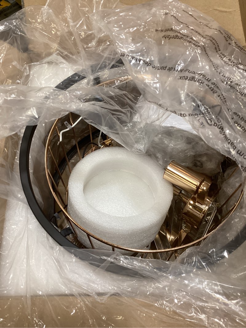 Condition photo showing As Is for AGV LIGHTING CL025 Crystal Ceiling Light Fixture, Semi Flush Mount, 4-Lights, D12 x H13, Clear K9 Crystal, Matte Black & Shine Gold Finish Black and Gold 025