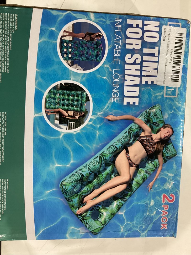 Condition photo showing New/Like New for 2 Pack Inflatable Pool Floats Adult Heavy Duty Pool Lounger Float Pool Rafts with Headrest Drink Hol