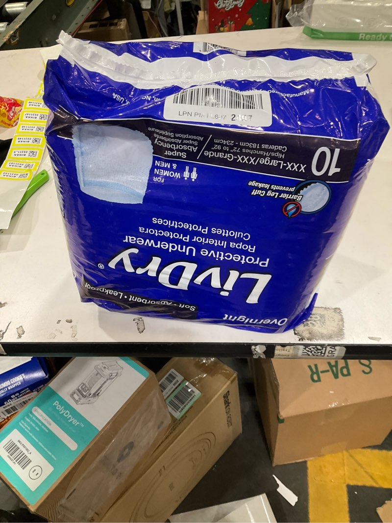 Condition photo showing New/Like New for LivDry 3XL Overnight Adult Diapers for Women and Men  Incontinence Underwear (XXX-Large  10-Pack)