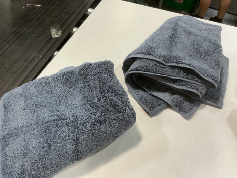 Condition photo showing As Is for mainstays performance cotton hand towel, super soft quick dry fade resistant, solid grey ( of 2