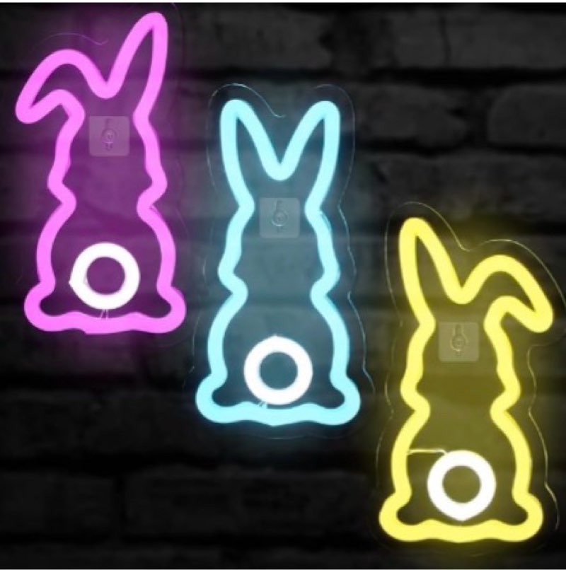 ROCEEI 3 Pcs Easter Neon Signs Bunny Rabbit Egg Neon LED Lights USB Easter Window Lights Wall Window Decor for Party Holiday Night Bedroom Gifts(Rabbit)