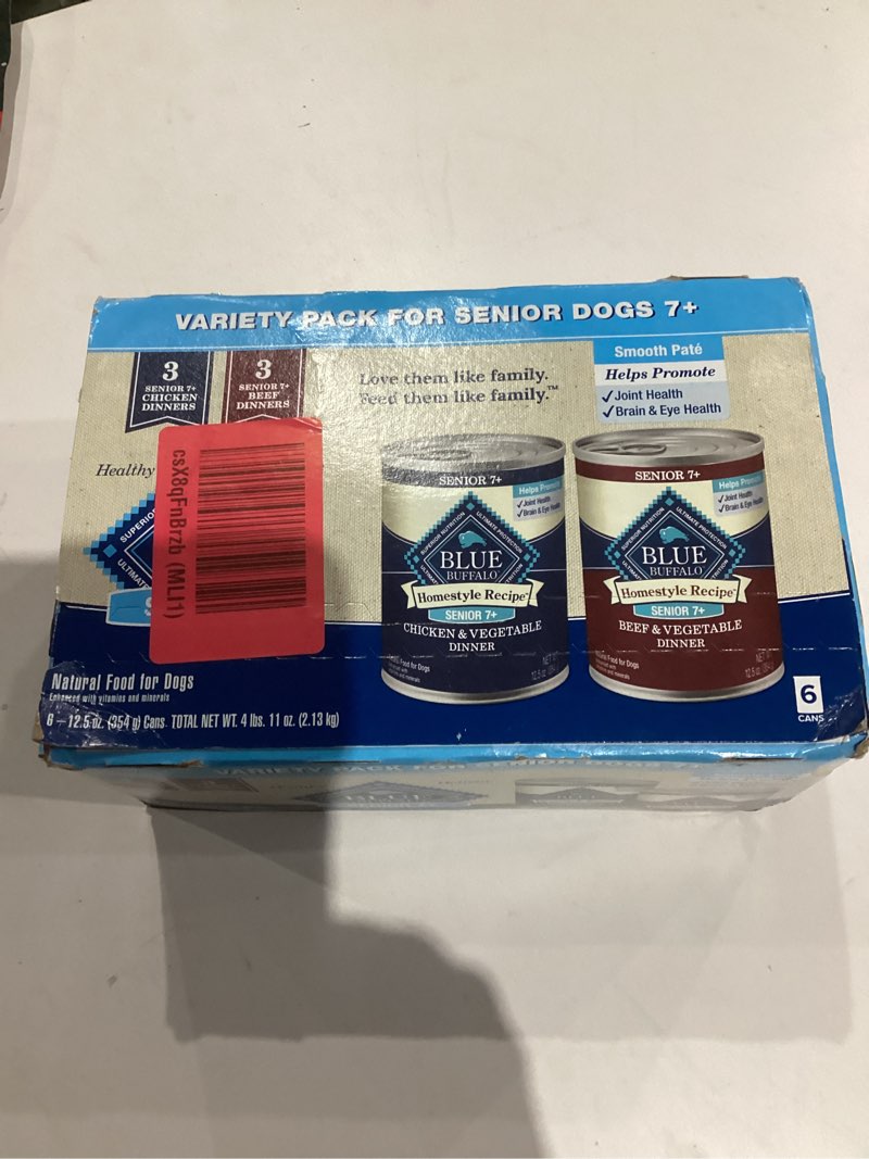 Condition photo showing New/Like New for Blue Buffalo Homestyle Recipe Adult Wet Dog Food, Made with Natural Ingredients, Chicken and Beef Dinner Variety Pack, 12.5-oz Cans (6 Count, 3 of each)