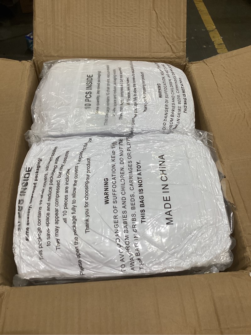 Condition photo showing New/Like New for 100 pieces white chair covers - versatile stretch polyester spandex dining chair slipcovers for dining, party, wedding, banquet, and more white 100pcs