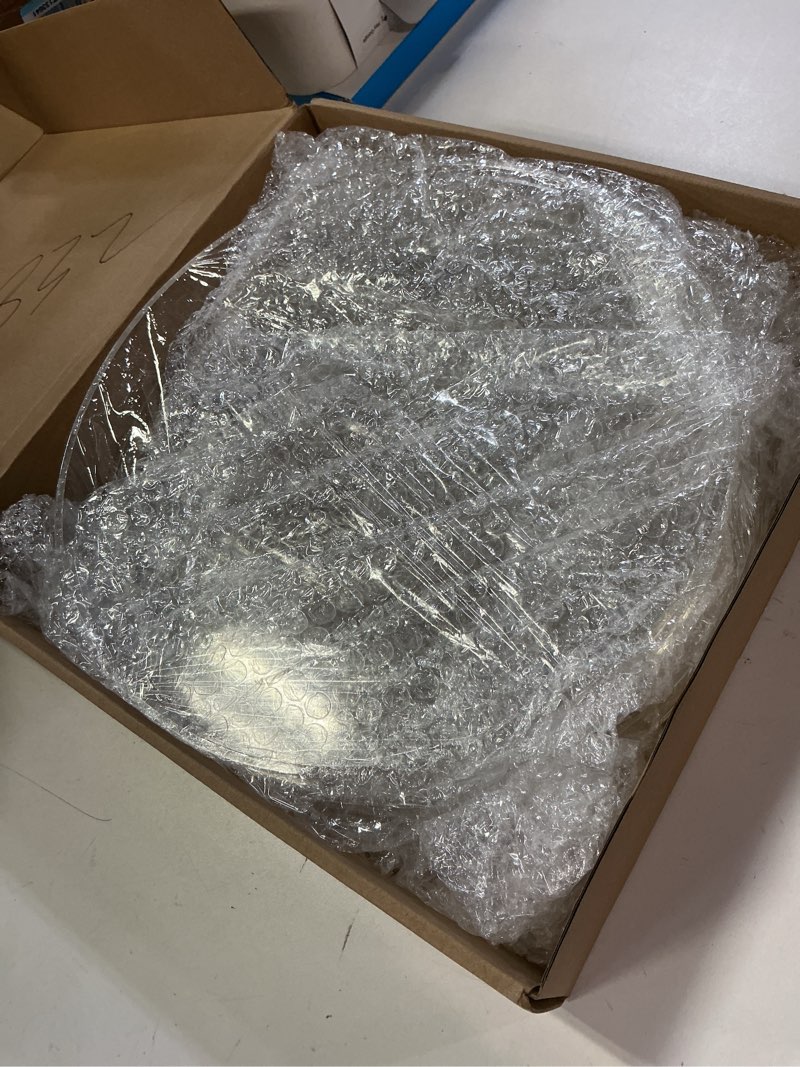 Condition photo showing Good Condition for Menkxi 2 Pcs 12 Inch Acrylic Round Tray with Handles Sturdy Clear Round Serving Decorative Circle Tray for Kitchen Bathroom Vanity Coffee Table Ottoman Food Tea Snacks