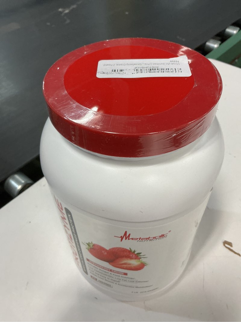 Condition photo showing New/Like New for (EXP 07/27) Metabolic Nutrition | Protizyme | 100% Whey Protein Powder | High Protein, Low Carb, Low Fat with Digestive Enzymes, 24 Essential Vitamins and Minerals | Strawberry Creme, 2 Pound