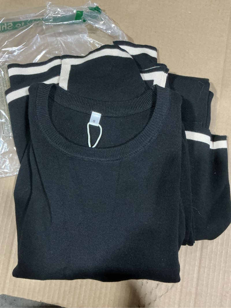 Condition photo showing Good Condition for Tanming Women's 2 Piece Outfits Long Sleeve Knit Sweater Top Wide Leg Pants Lounge Sets Tracksuits Small Black