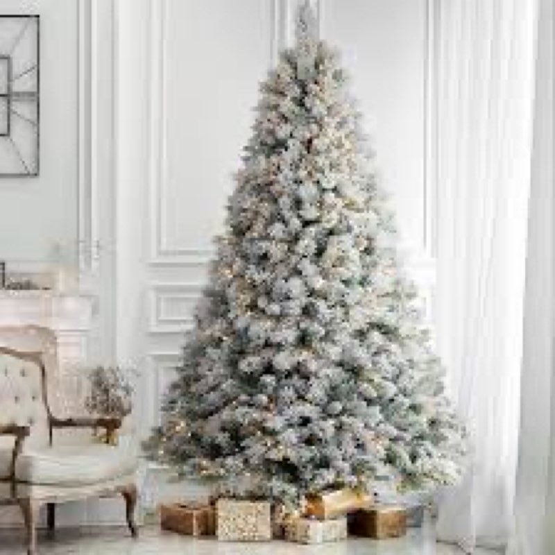 AMERZEST Pre-Lit Christmas Tree 6ft Snow Flocked, Artificial Spruce, 350 Clear Lights, Feel Real Hin