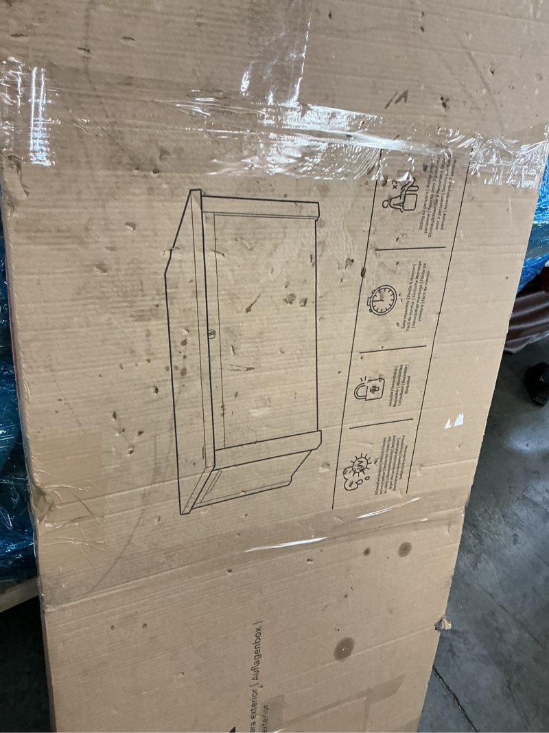 Condition photo showing As Is for keter 150 gallon resin large deck box organization and storage box for patio, outdoor cushions, garden tools, brown