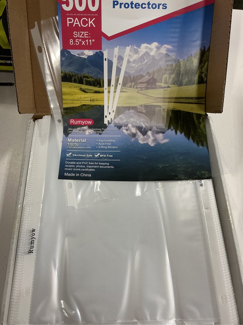 Condition photo showing New/Like New for sheet protectors 500 pack | fits 8.5x11 paper & 3-ring binders | glare-reducing textured surface with reinforced edges | acid-free top-loading for home, school & office