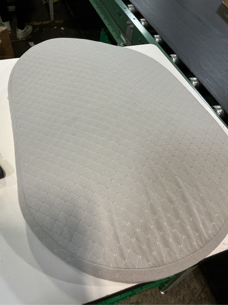 Condition photo showing As Is for baby bassinet mattress compatible with dream on me/fisher-price baby bedside sleeper, breathable, premium foam, oval shaped with removal waterproof cover,15" x 30" x 2'' oval 15" x 30" grey
