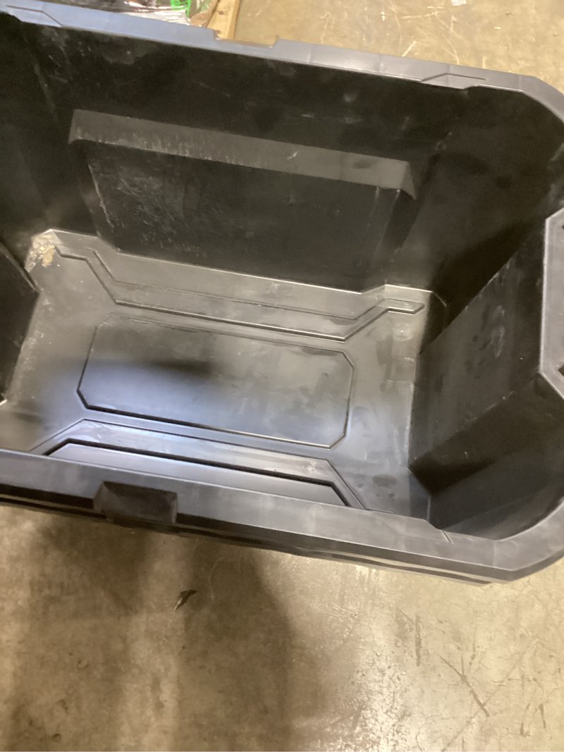 Condition photo showing As Is for CX CRAFTSMAN, 30-Gallon Highly Durable Storage Bin & Dual Latching Lid, (16.1”H x 21.7”W x 32.4”D), Versatile Stacking Tote and Weather-Resistant Design, American Made [2 Pack]