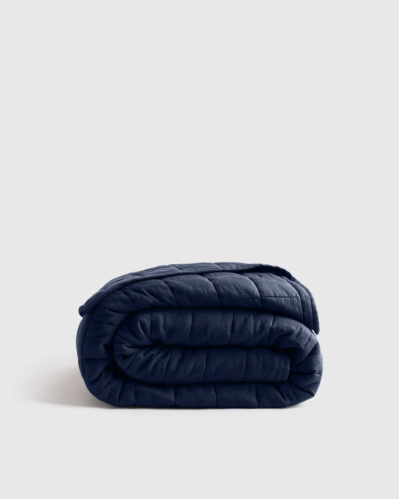 European Linen Box Quilt, Full/Queen, Navy