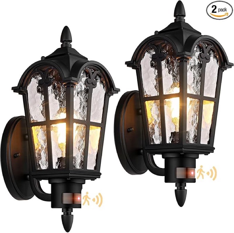  2-pack large motion sensor outdoor wall lights, dusk to dawn porch lights wall mount, vintage exterior light fixtures sconces lighting, black wall lanterns outside lights for house front door
