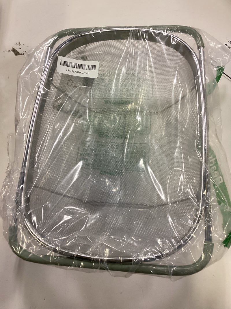 Condition photo showing New/Like New for Metal Mesh Steel Basket, Storage Organizer Basket Multi-functional Hanging Kitchen Basket Fruit Basket Bin with Bamboo Handle, 9.84 x 10.2 x 7 inch, Mint Green