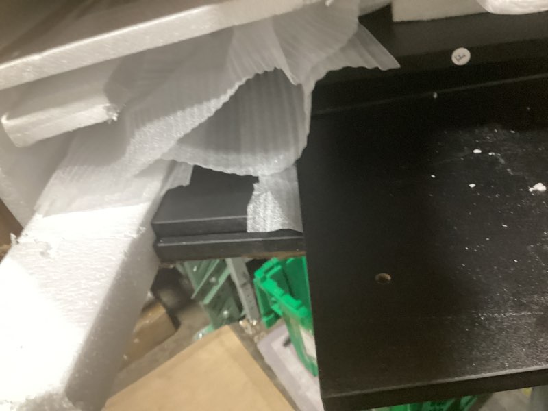 Condition photo showing As Is for Homhedy Over The Toilet Storage Cabinet with 2 Barn Door and Toilet Paper Holder Stand, FreeStanding Toilet Shelf Space Saver, for Bathroom, Restroom, Laundry, Black