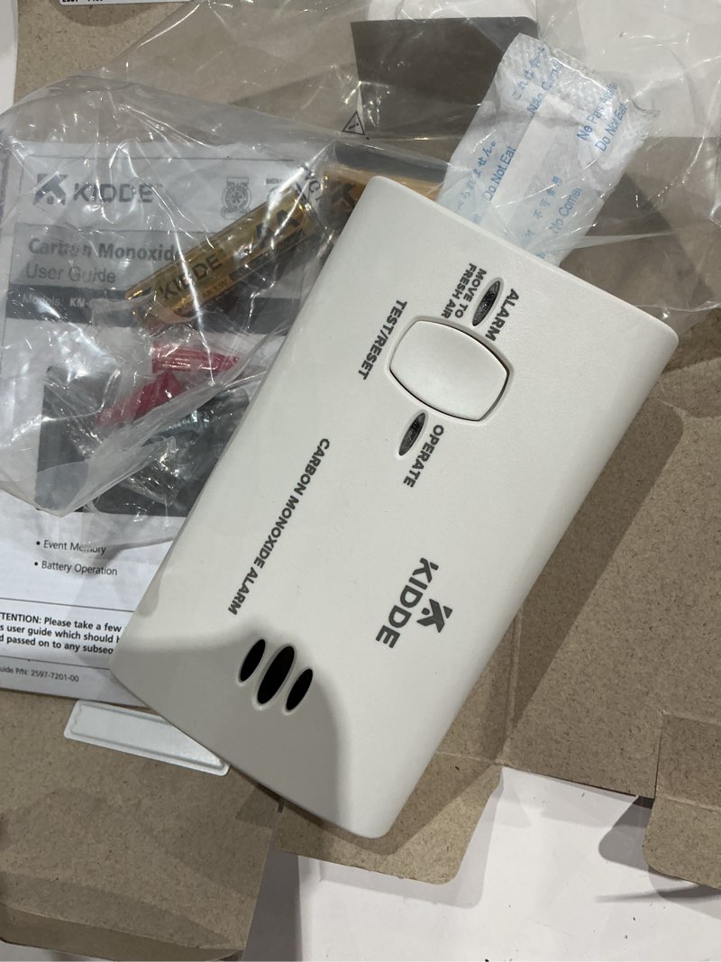 Condition photo showing As Is for kidde aa battery operated basic carbon monoxide alarm - 9co5-lp3