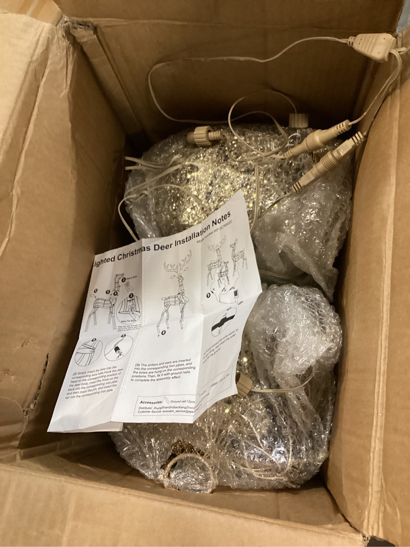 Condition photo showing Good Condition for Reindeer Christmas Decor [Solar Powered], Christmas Deer Outdoor Decorations 3D Yard Decoration, Light Up Deer Family Set with 210 LED Lights (Gold)