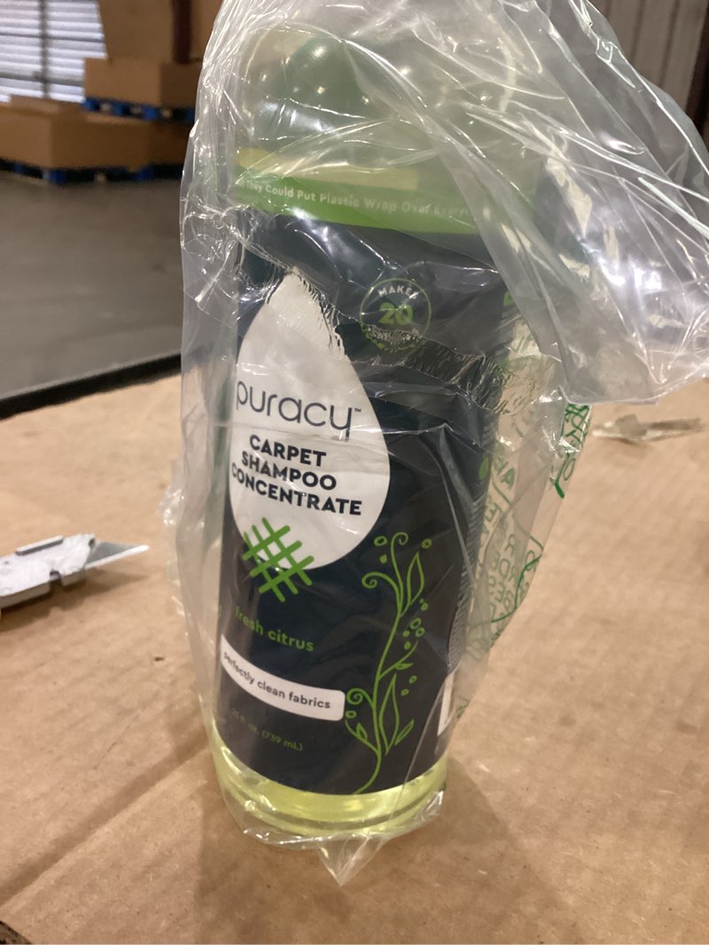 Condition photo showing Good Condition for puracy carpet cleaner solution - carpet shampoo, pet stain & odor remover, rug & upholstery cleaner, 4x concentrated, low foam shampooer formula, fresh citrus, 25oz