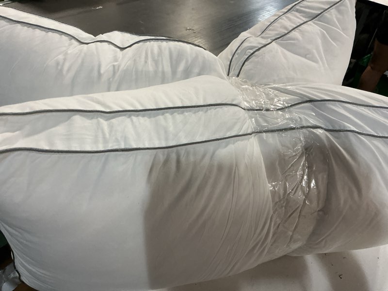 Condition photo showing As Is for nighthug luxury goose feather down pillow king size set of 2,premium 3-chamber bed pillows for deep 