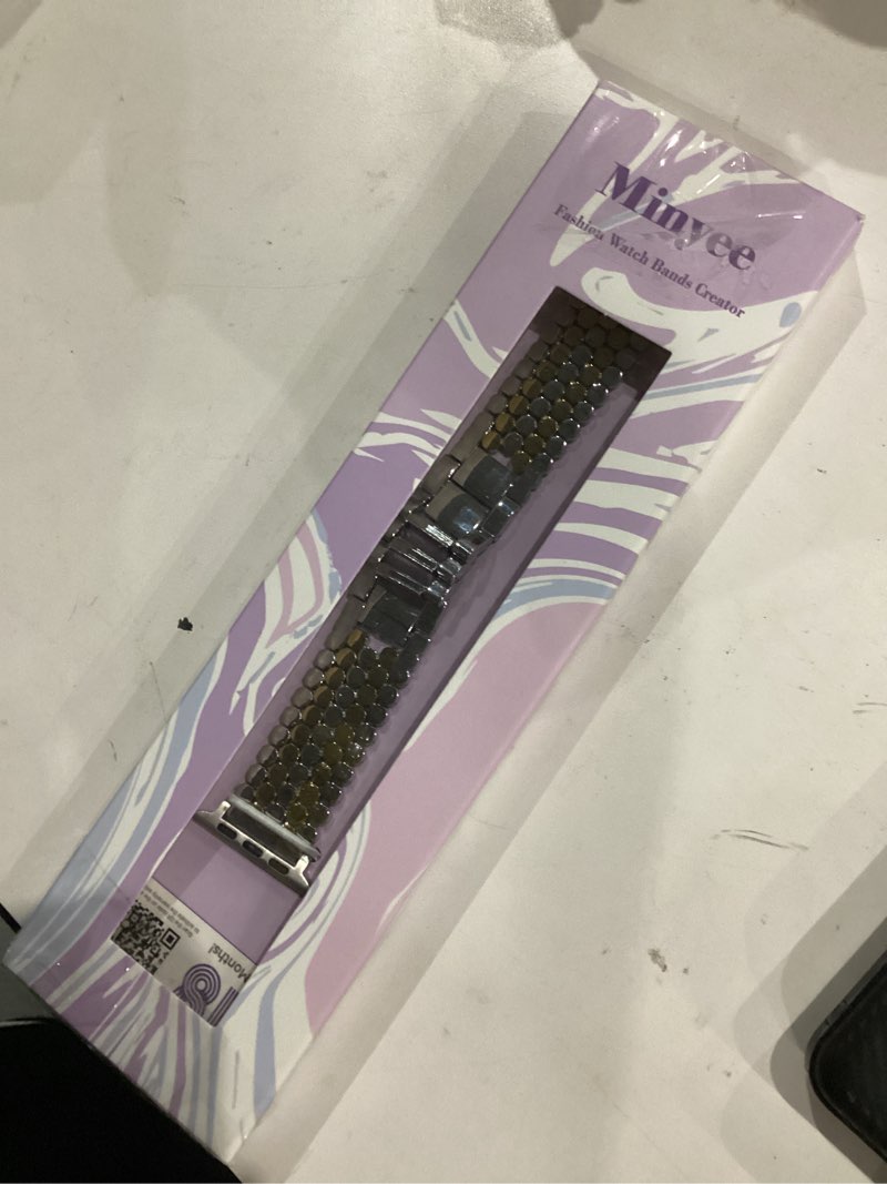Condition photo showing New/Like New for minyee compatible with apple watch band women 41/40/38/44/45/46/49/42mm, dressy honeycomb pretty adjustable metal designer classy wristband for iwatch series 11 10 9 8 7 6 5 4 3 2 1 ultra se silver/gold 44/45/46/49/42mm(series 3/2/1)