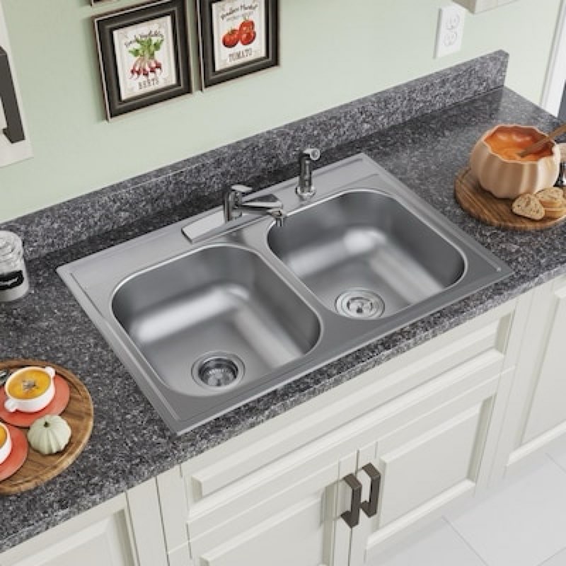 elkay dayton drop-in 33-in x 22-in stainless steel double equal bowl 22 -gauge kitchen sink