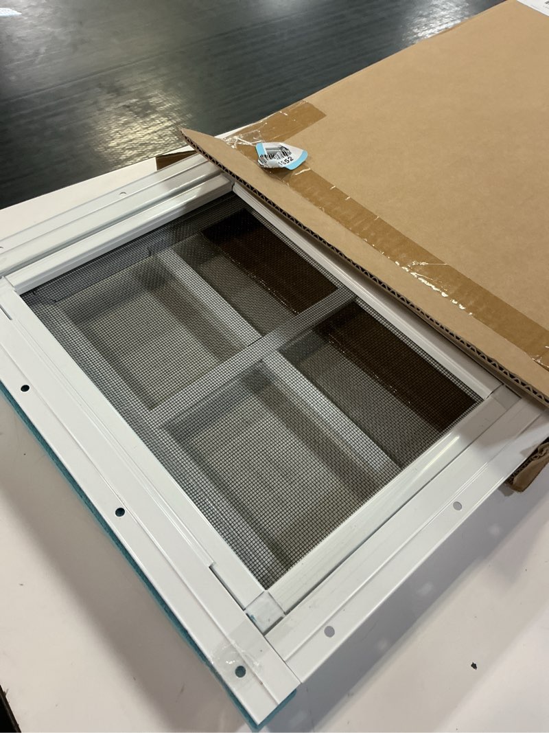 Condition photo showing Good Condition for shed window 1 pack 12"x18" white flush mount small sliding household windows with tempered glass and fiberglass screen for shed,chicken coop, playhouse,barns,garage 1 12x18''